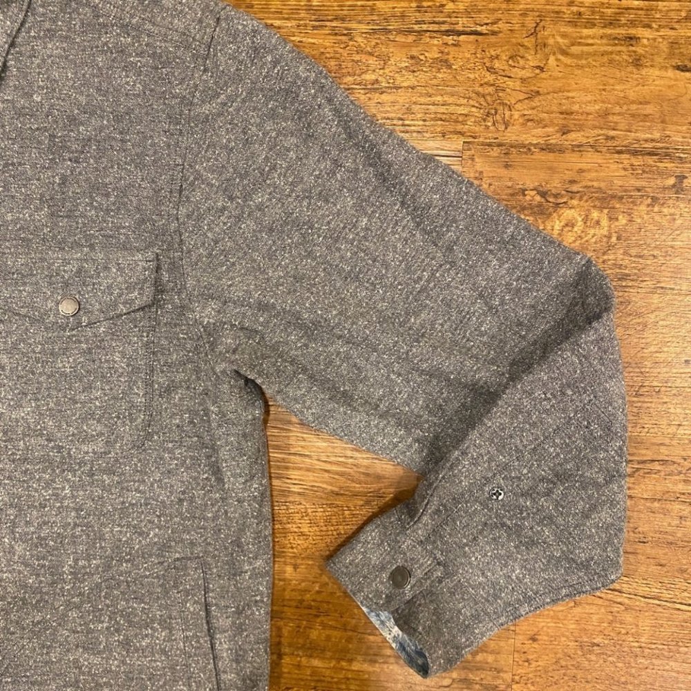 Tommy Bahama Gray Multi-Pocket Metal Snap Button Flannel Shirt Flip Cuff  Mens L - Picture 6 of 12